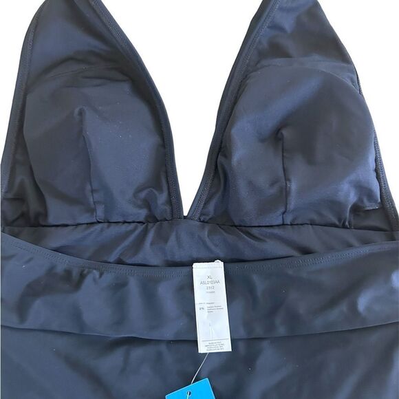 Cupshe Women's Plunge Halter Backless Ruched One Piece Swimsuit, XL, NWT, Black - Picture 4 of 6